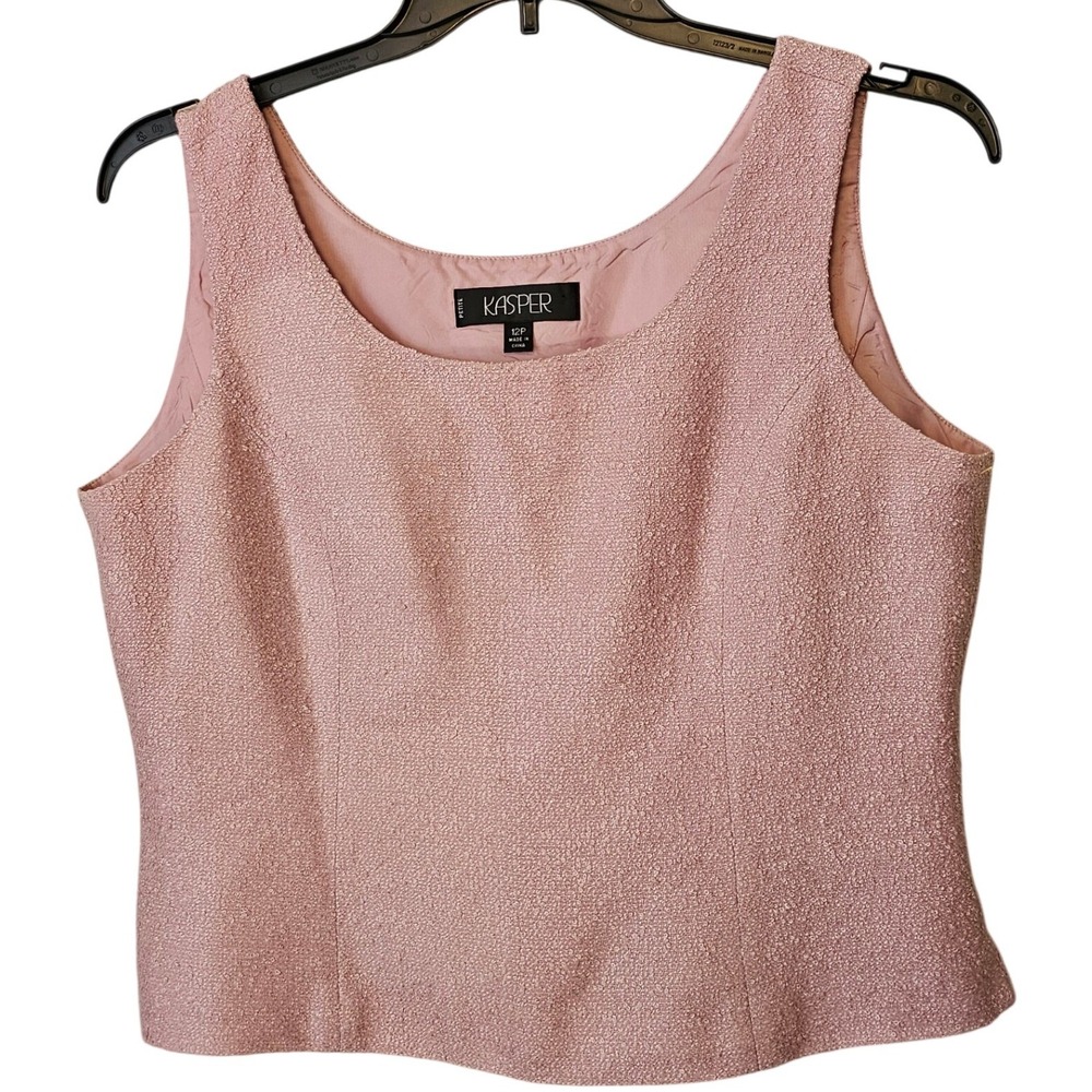 Vintage Petite Pink Sleeveless Shell Top Textured Boucle Scoop Neck Size 12P